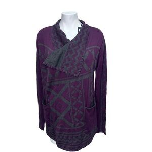 Melissa Nepton Burgundy & Grey  Cardigan Sweater Open Front Drape​